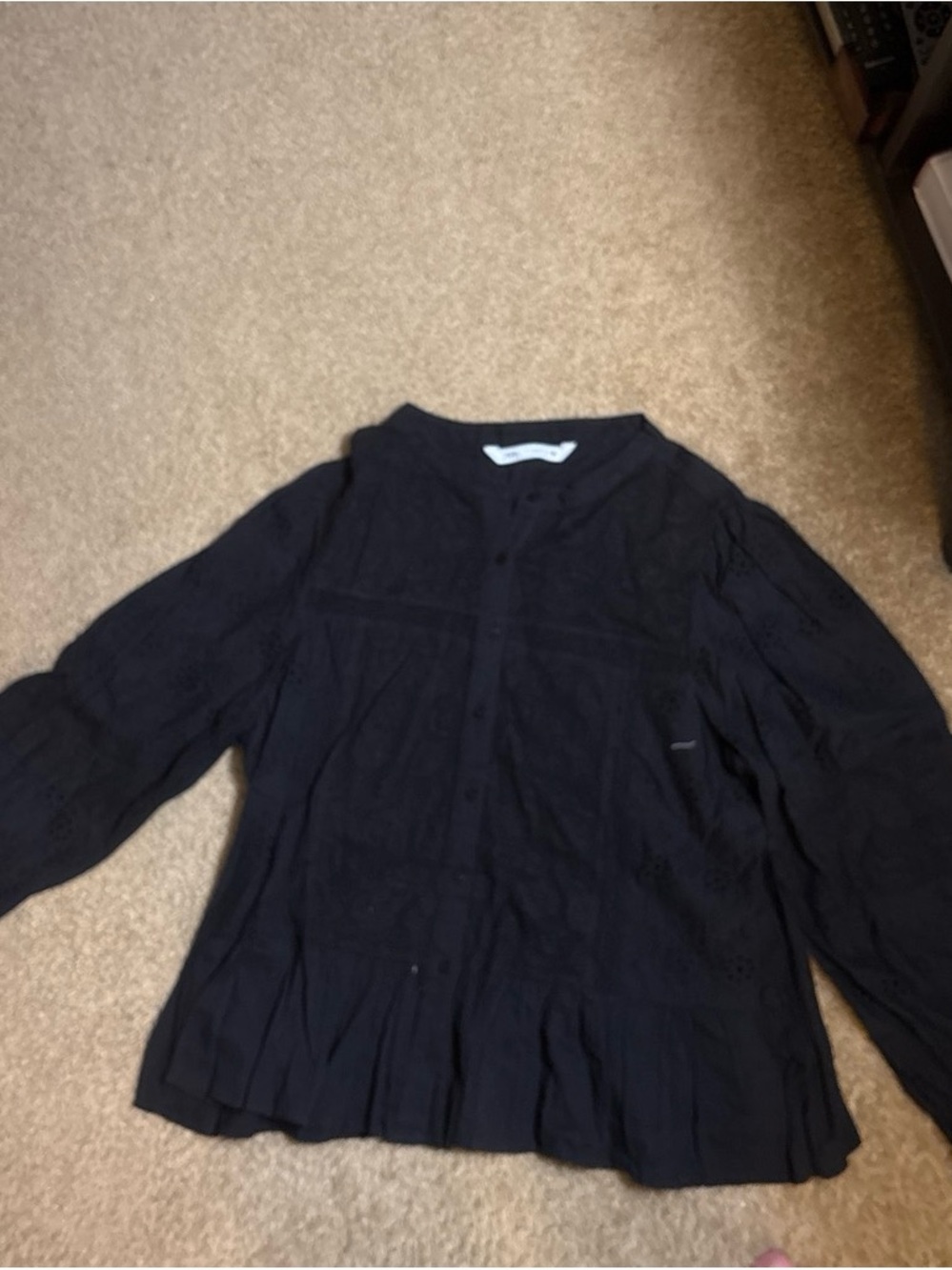 Zara Black Button-Front Long Sleeve Blouse